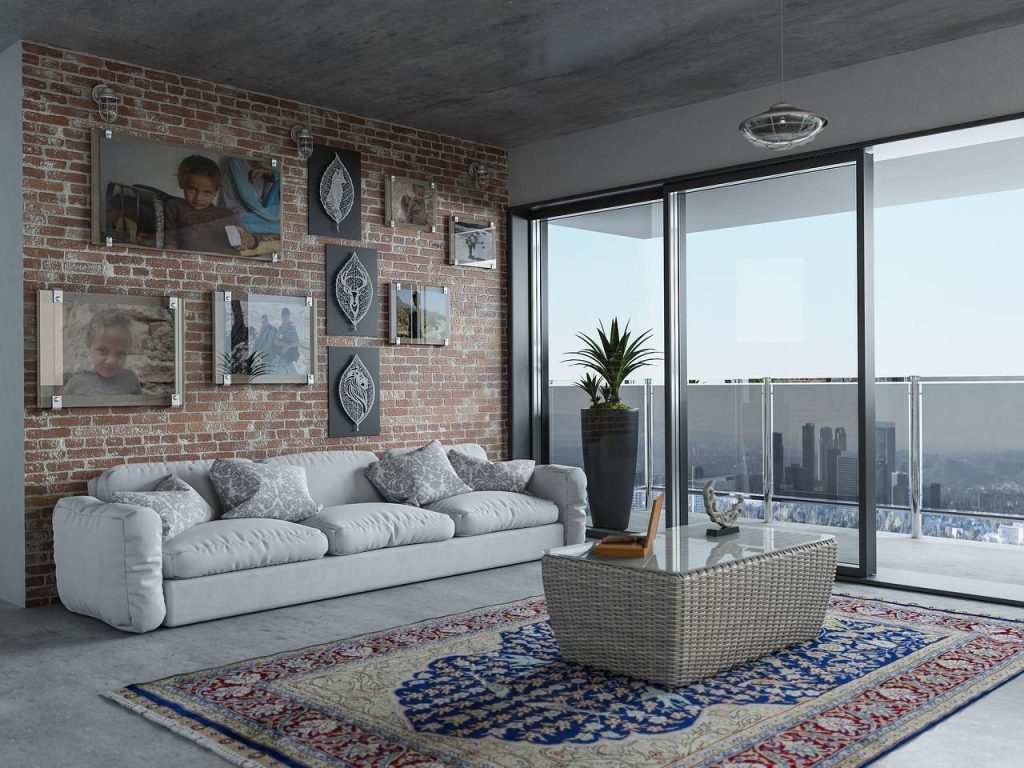 Moderne woonkamer met voordelen van het inrichten van je huis door The Deco Factory geïllustreerd